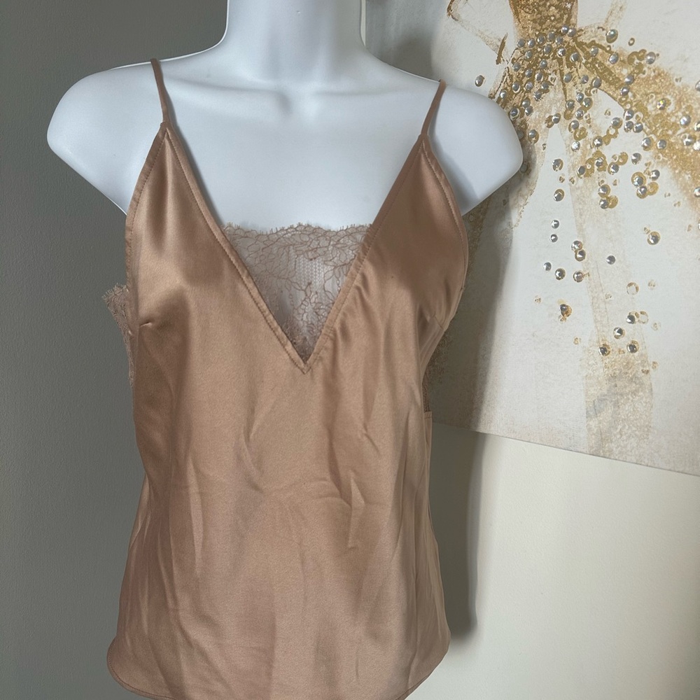 Dynamite Elegant Tan Lace Trim Cami Top